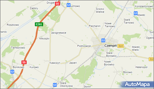 mapa Piotrkowice gmina Czempiń, Piotrkowice gmina Czempiń na mapie Targeo