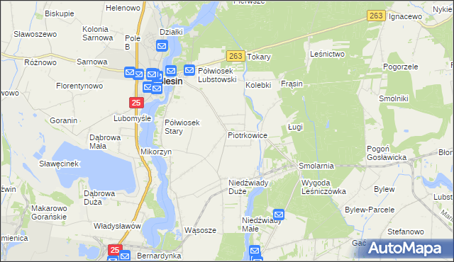 mapa Piotrkowice gmina Ślesin, Piotrkowice gmina Ślesin na mapie Targeo