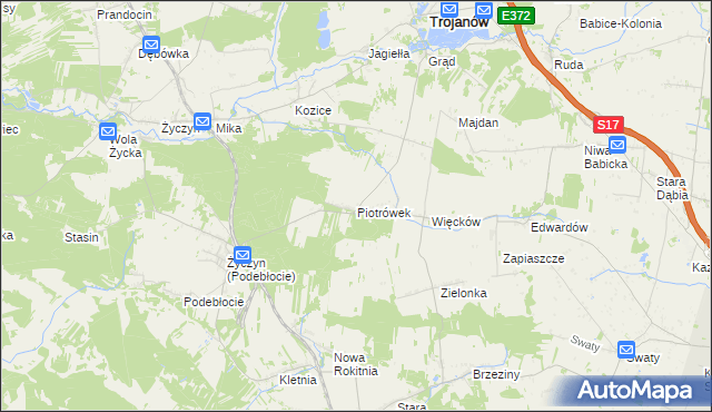 mapa Piotrówek gmina Trojanów, Piotrówek gmina Trojanów na mapie Targeo