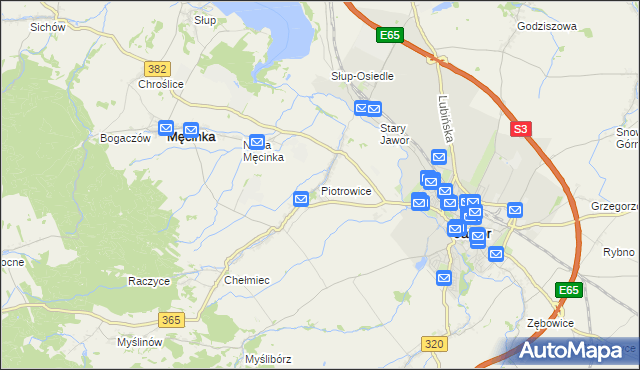 mapa Piotrowice gmina Męcinka, Piotrowice gmina Męcinka na mapie Targeo