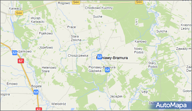 mapa Płoniawy-Bramura, Płoniawy-Bramura na mapie Targeo