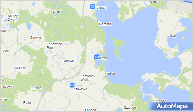 mapa Pniewo gmina Węgorzewo, Pniewo gmina Węgorzewo na mapie Targeo