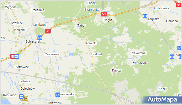 mapa Podbiel gmina Celestynów, Podbiel gmina Celestynów na mapie Targeo