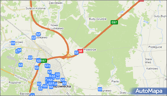 mapa Podborze gmina Ostrów Mazowiecka, Podborze gmina Ostrów Mazowiecka na mapie Targeo