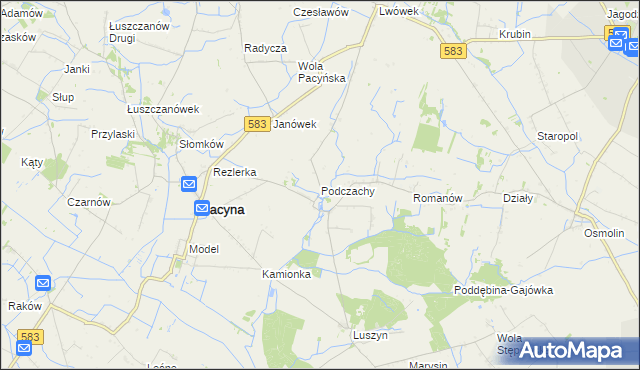 mapa Podczachy gmina Pacyna, Podczachy gmina Pacyna na mapie Targeo