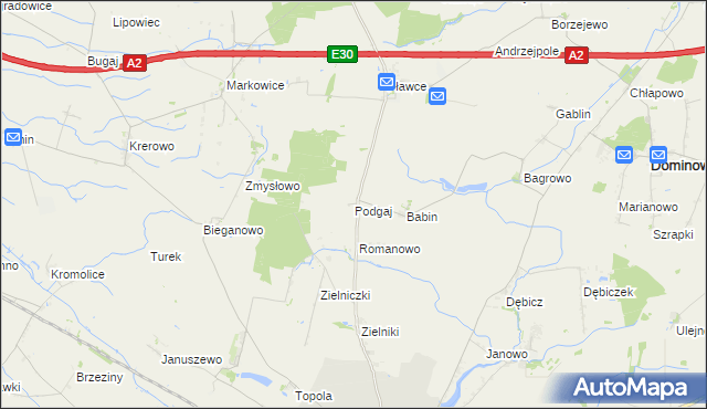 mapa Podgaj gmina Środa Wielkopolska, Podgaj gmina Środa Wielkopolska na mapie Targeo
