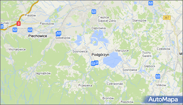 mapa Podgórzyn powiat jeleniogórski, Podgórzyn powiat jeleniogórski na mapie Targeo