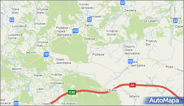 mapa Podlesie gmina Czarna, Podlesie gmina Czarna na mapie Targeo