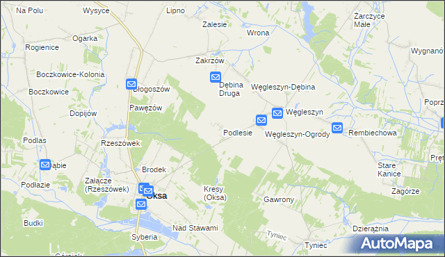 mapa Podlesie gmina Oksa, Podlesie gmina Oksa na mapie Targeo