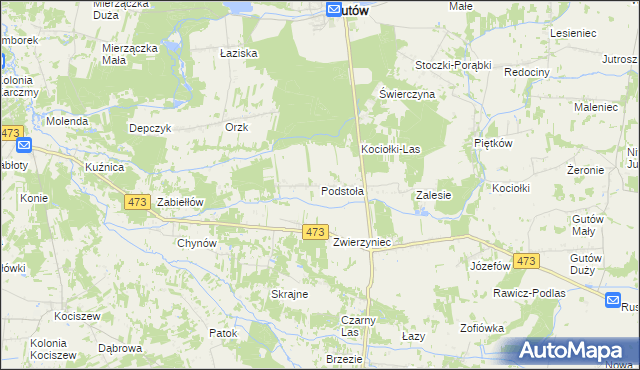 mapa Podstoła gmina Drużbice, Podstoła gmina Drużbice na mapie Targeo