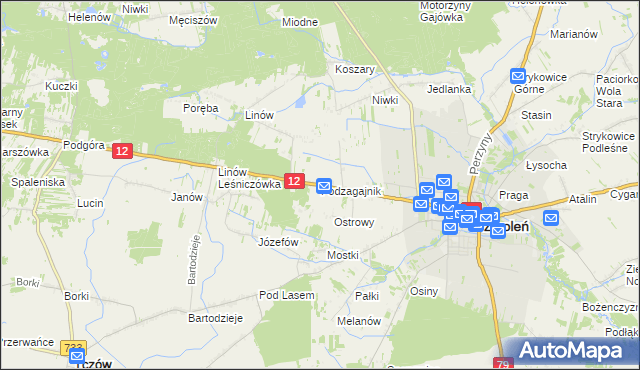 mapa Podzagajnik gmina Zwoleń, Podzagajnik gmina Zwoleń na mapie Targeo