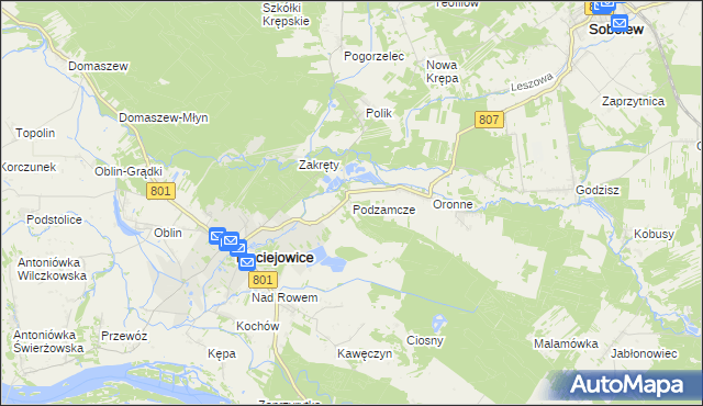 mapa Podzamcze gmina Maciejowice, Podzamcze gmina Maciejowice na mapie Targeo