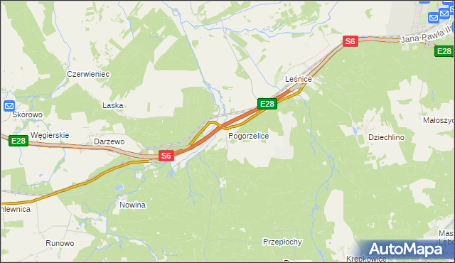 mapa Pogorzelice, Pogorzelice na mapie Targeo