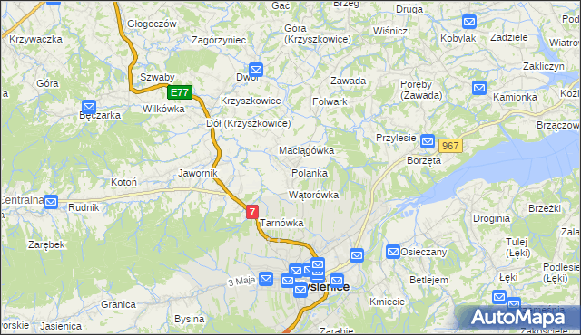 mapa Polanka gmina Myślenice, Polanka gmina Myślenice na mapie Targeo