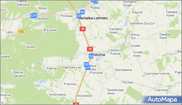 mapa Policzna powiat zwoleński, Policzna powiat zwoleński na mapie Targeo