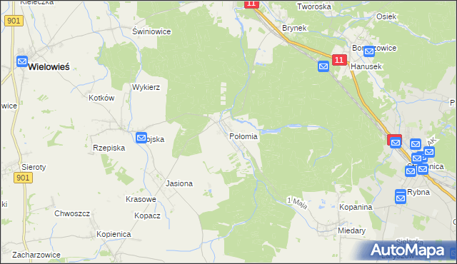 mapa Połomia gmina Tworóg, Połomia gmina Tworóg na mapie Targeo