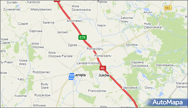 mapa Pomarzanki gmina Gostynin, Pomarzanki gmina Gostynin na mapie Targeo