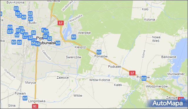 mapa Poniatów gmina Sulejów, Poniatów gmina Sulejów na mapie Targeo