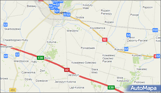 mapa Poniatówek gmina Słupca, Poniatówek gmina Słupca na mapie Targeo