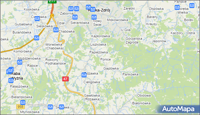 mapa Ponice, Ponice na mapie Targeo