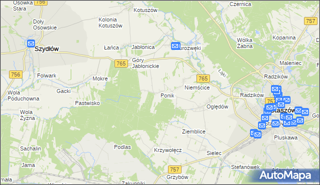 mapa Ponik gmina Staszów, Ponik gmina Staszów na mapie Targeo