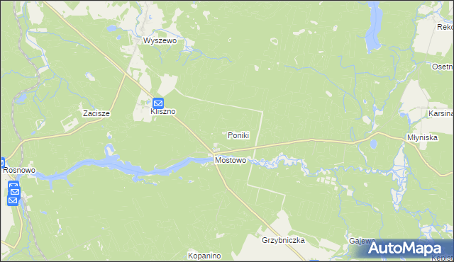 mapa Poniki gmina Manowo, Poniki gmina Manowo na mapie Targeo