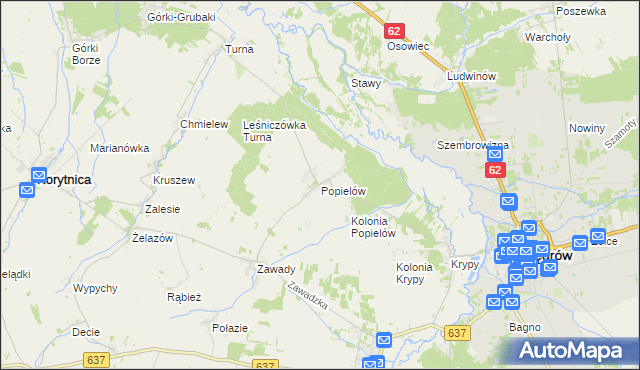 mapa Popielów gmina Liw, Popielów gmina Liw na mapie Targeo