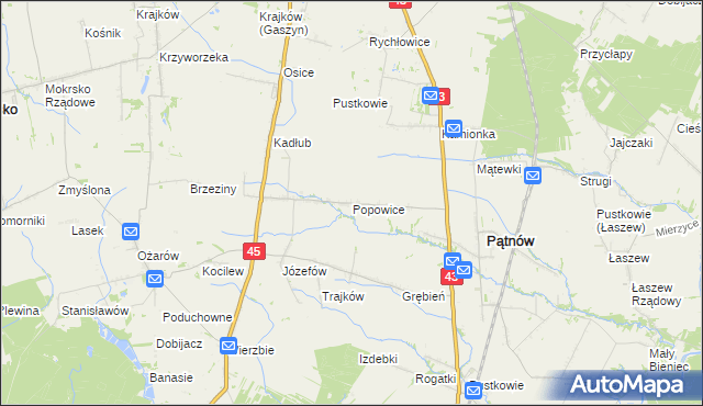 mapa Popowice gmina Pątnów, Popowice gmina Pątnów na mapie Targeo