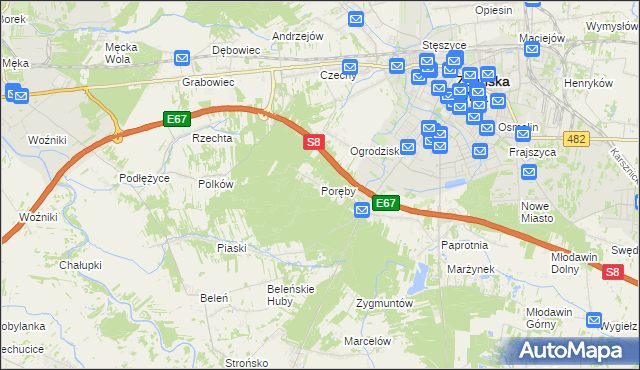 mapa Poręby gmina Zduńska Wola, Poręby gmina Zduńska Wola na mapie Targeo