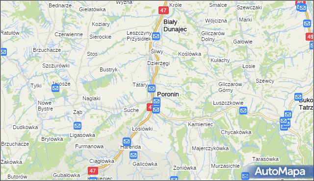 mapa Poronin, Poronin na mapie Targeo