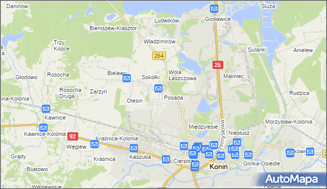 mapa Posada gmina Kazimierz Biskupi, Posada gmina Kazimierz Biskupi na mapie Targeo