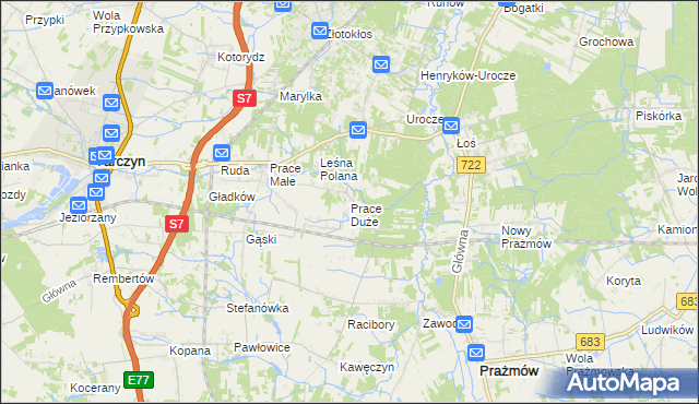 mapa Prace Duże, Prace Duże na mapie Targeo