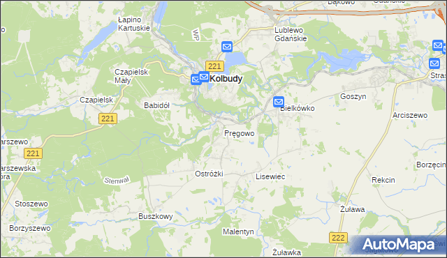 mapa Pręgowo gmina Kolbudy, Pręgowo gmina Kolbudy na mapie Targeo