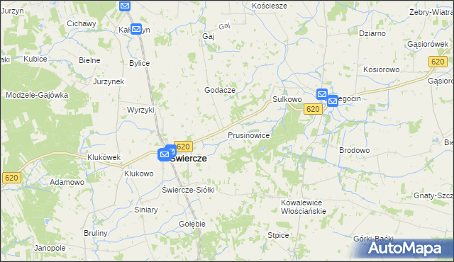 mapa Prusinowice gmina Świercze, Prusinowice gmina Świercze na mapie Targeo