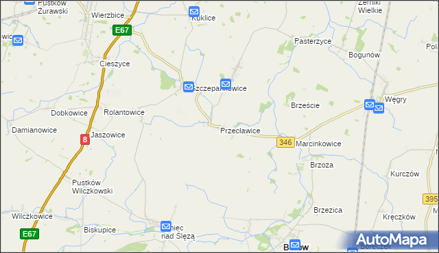 mapa Przecławice gmina Żórawina, Przecławice gmina Żórawina na mapie Targeo