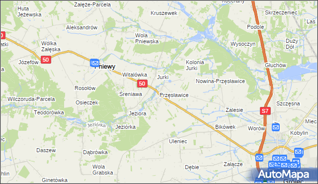 mapa Przęsławice gmina Pniewy, Przęsławice gmina Pniewy na mapie Targeo