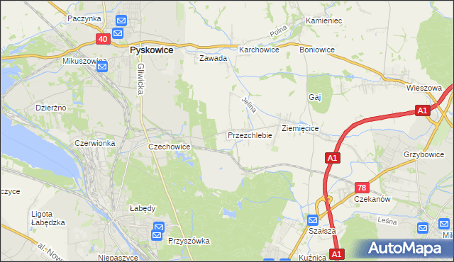 mapa Przezchlebie, Przezchlebie na mapie Targeo