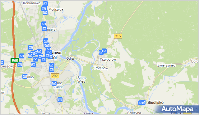 mapa Przyborów gmina Nowa Sól, Przyborów gmina Nowa Sól na mapie Targeo