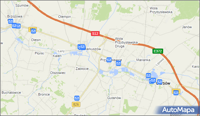 mapa Przybysławice gmina Garbów, Przybysławice gmina Garbów na mapie Targeo