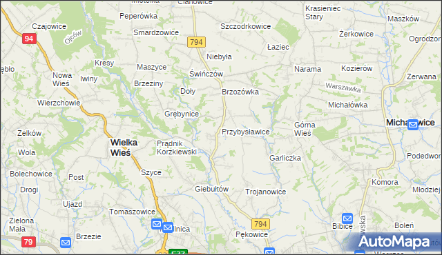 mapa Przybysławice gmina Zielonki, Przybysławice gmina Zielonki na mapie Targeo