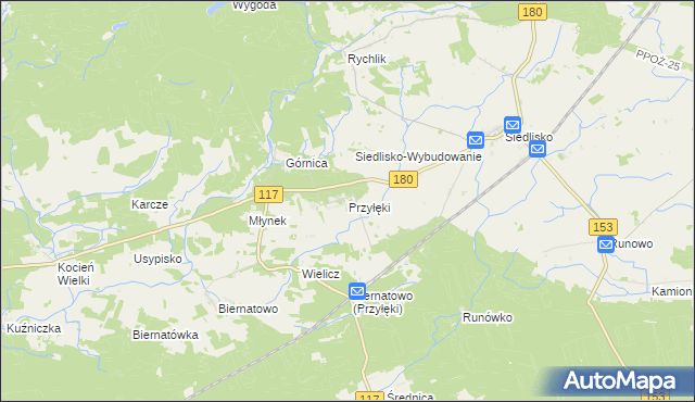 mapa Przyłęki gmina Trzcianka, Przyłęki gmina Trzcianka na mapie Targeo