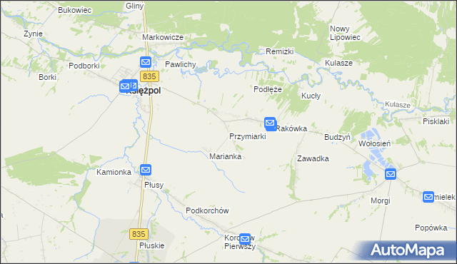 mapa Przymiarki gmina Księżpol, Przymiarki gmina Księżpol na mapie Targeo