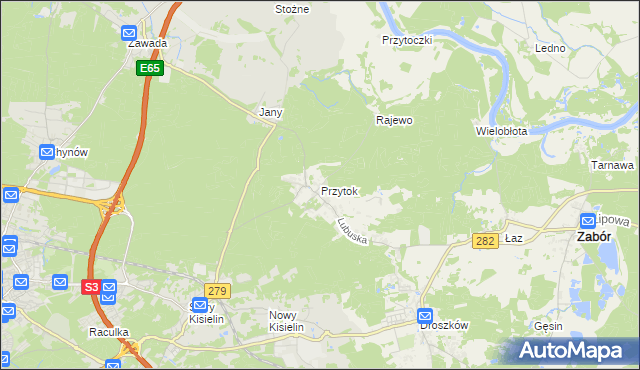 mapa Przytok gmina Zabór, Przytok gmina Zabór na mapie Targeo