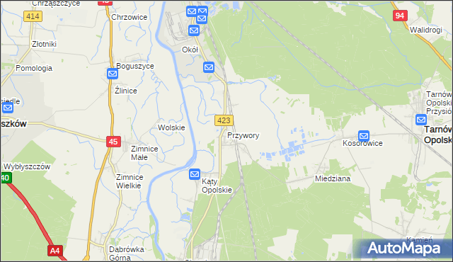 mapa Przywory gmina Tarnów Opolski, Przywory gmina Tarnów Opolski na mapie Targeo