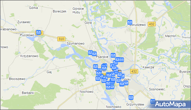 mapa Psarskie gmina Śrem, Psarskie gmina Śrem na mapie Targeo