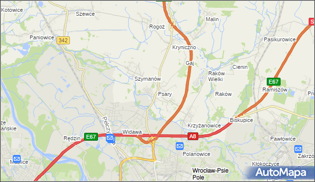 mapa Psary gmina Wisznia Mała, Psary gmina Wisznia Mała na mapie Targeo