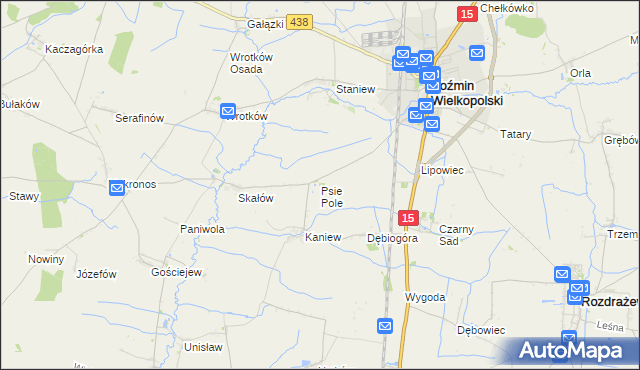 mapa Psie Pole gmina Koźmin Wielkopolski, Psie Pole gmina Koźmin Wielkopolski na mapie Targeo