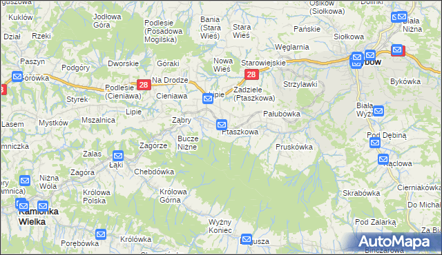 mapa Ptaszkowa, Ptaszkowa na mapie Targeo