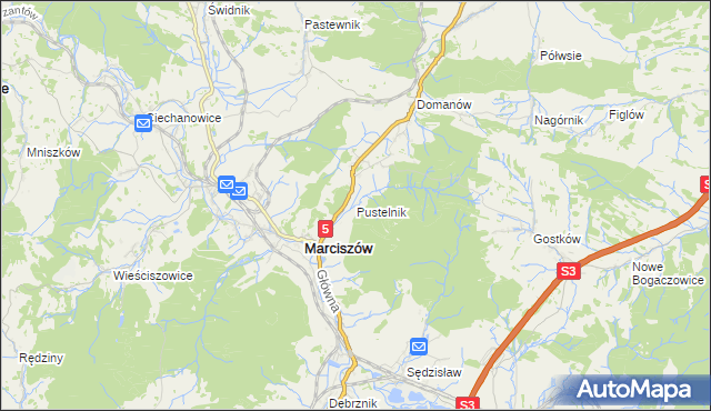 mapa Pustelnik gmina Marciszów, Pustelnik gmina Marciszów na mapie Targeo