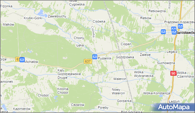 mapa Pustelnik gmina Stanisławów, Pustelnik gmina Stanisławów na mapie Targeo